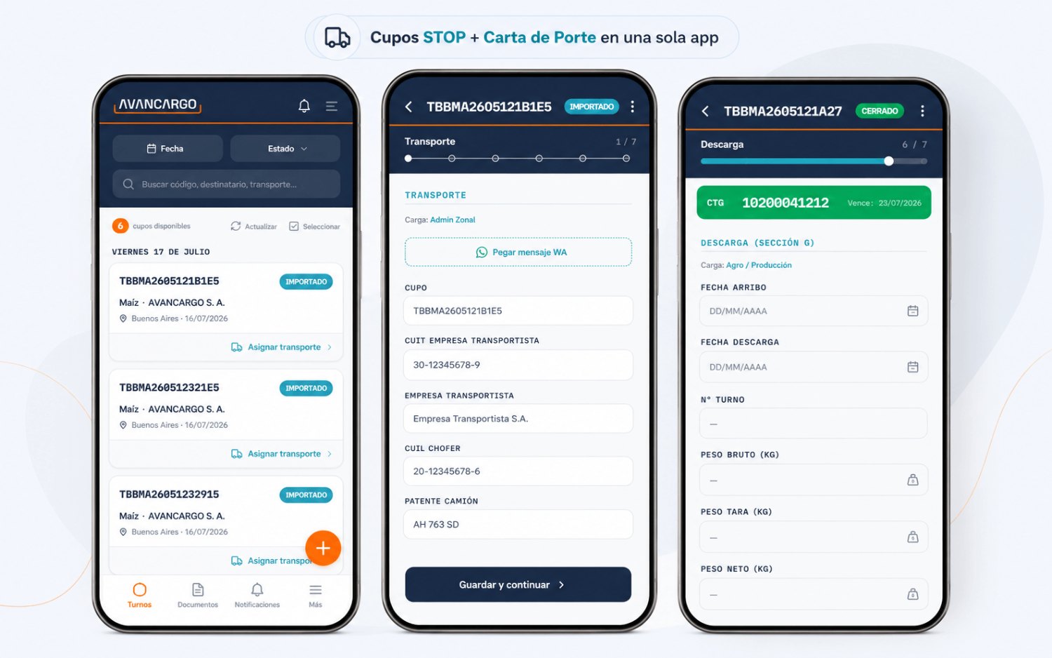 App Carta de Porte + STOP